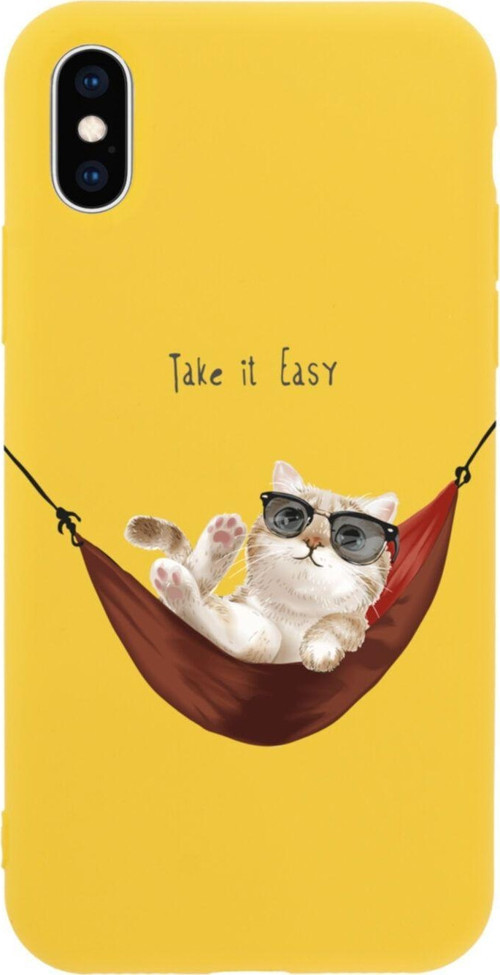 İphone X Take It Easy Tasarımlı Sarı Telefon Kılıfı