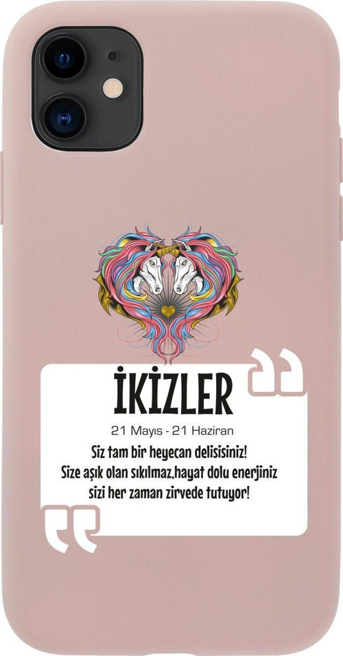 Iphone 11 Ikizler Burcu Tasarımlı Pembe Telefon Kılıfı