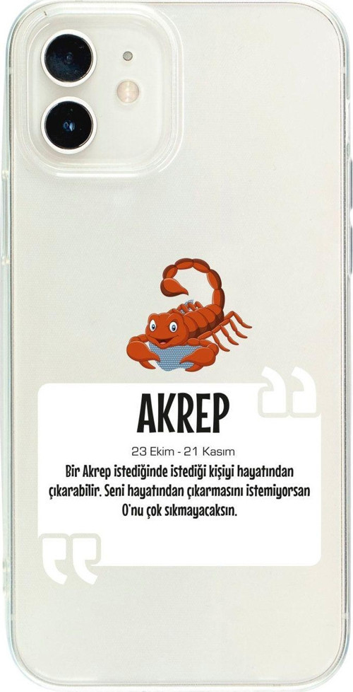 İphone 12 Akrep Burcu Desenli Şeffaf Telefon Kılıfı