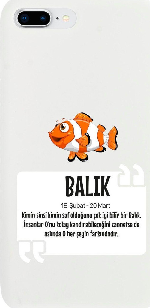 İphone 8 Plus Balık Burcu Tasarımlı Beyaz Telefon Kılıfı
