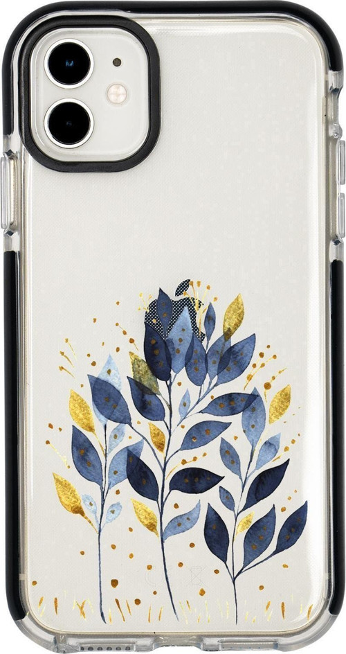Iphone 11 Uyumlu Mavi Yaprak Desenli Candy Bumper Silikonlu Telefon Kılıfı