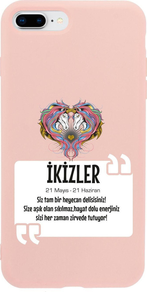 İphone 7 Plus Ikizler Burcu Tasarımlı Pembe Telefon Kılıfı