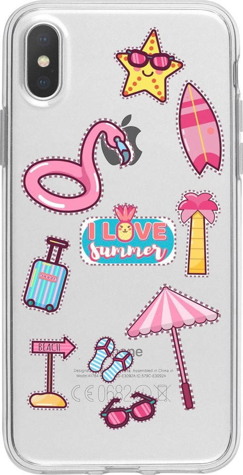 İphone X Love Summer Desenli Şeffaf Telefon Kılıfı