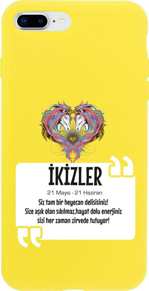 İphone 8 Plus Ikizler Burcu Tasarımlı Sarı Telefon Kılıfı