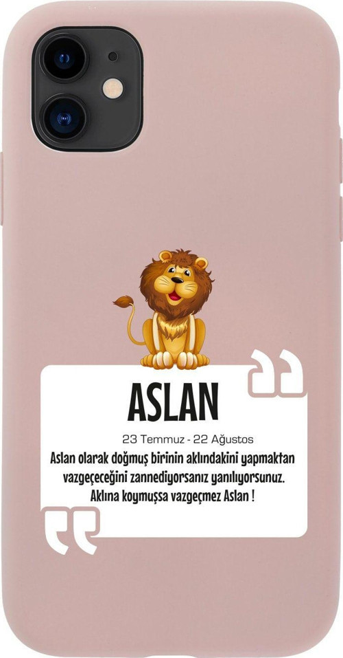 Iphone 11 Aslan Burcu Tasarımlı Pembe Telefon Kılıfı