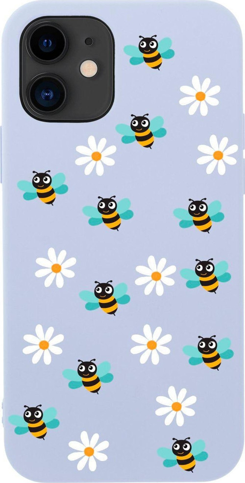 İphone 12 Bee Etiket Tasarımlı Lila Telefon Kılıfı