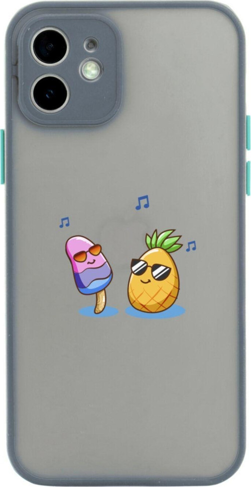 Iphone 11 Lüx Kamera Lens Korumalı Dondurma Ve Ananas Gri Telefon Kılıfı