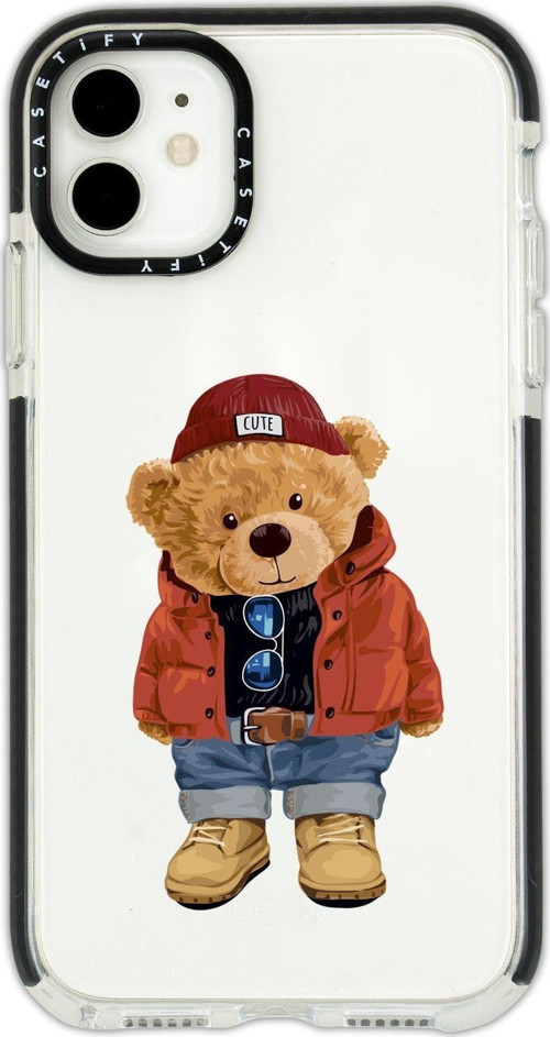 İphone 12 Casetify Teddy Bear Desenli Anti Shock Premium Silikonlu Siyah Kenar Detaylı Telefon Kılıf