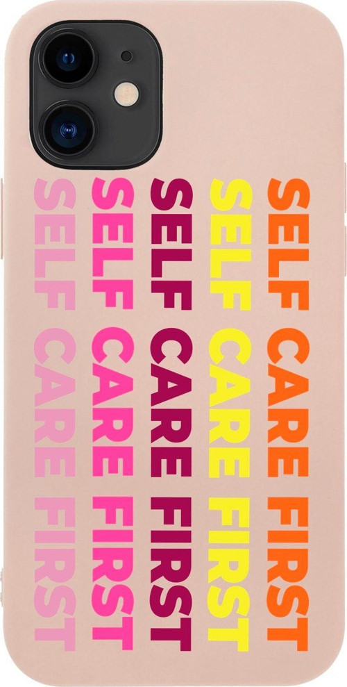 İphone 12 Self Care Fırst Tasarımlı Pembe Telefon Kılıfı