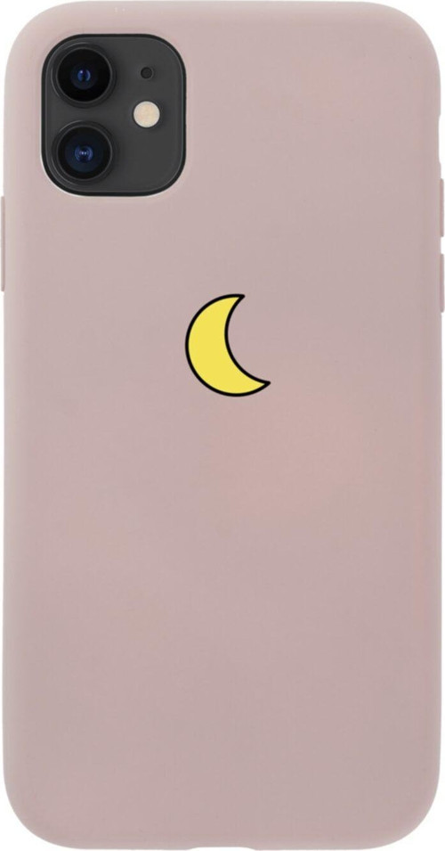 Iphone 11 Moon Tasarımlı Pembe Telefon Kılıfı