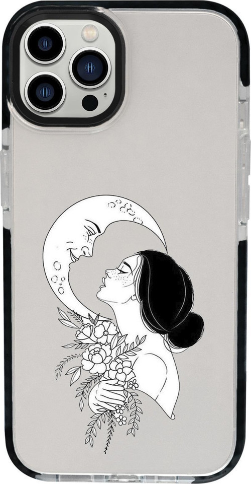 İphone 15 Pro Max Uyumlu Moon And Women Desenli Candy Bumper Darbe Emci Silikonlu Telefon Kılıfı