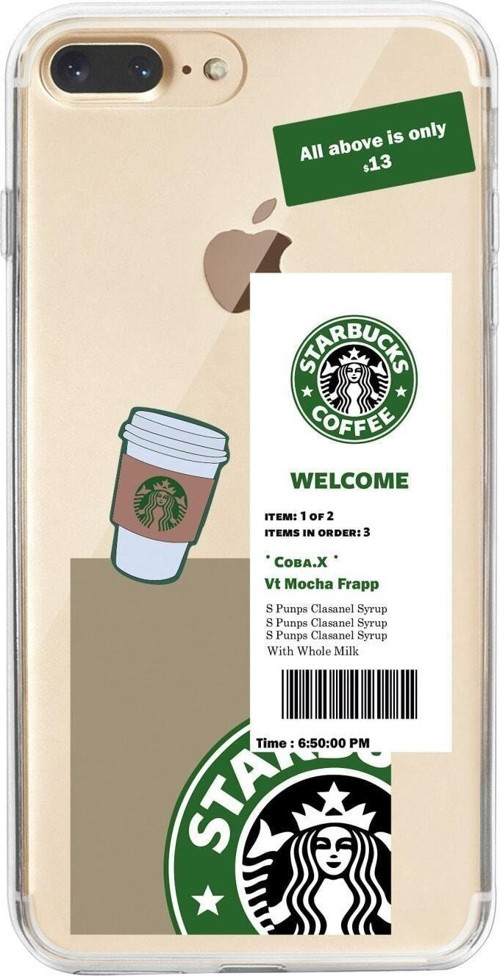 İphone 8 Plus Kahve Sticker Desenli Şeffaf Telefon Kılıfı