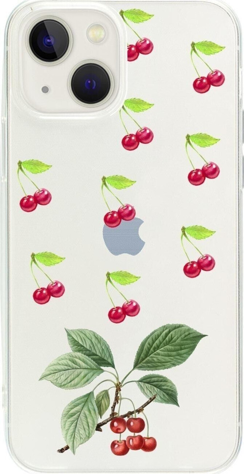 İphone 15 Kiraz Desenli Şeffaf Telefon Kılıfı