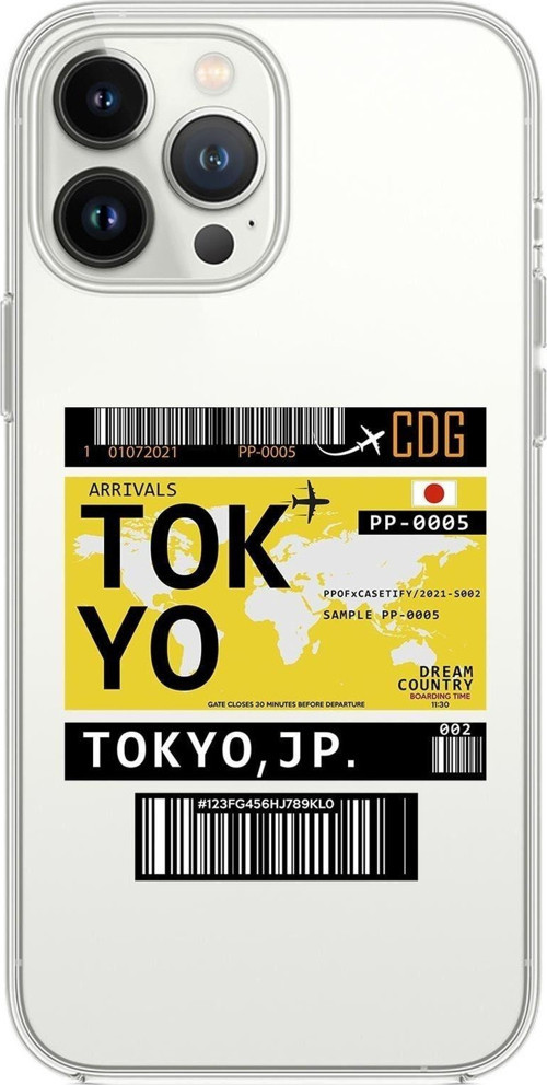 İphone 14 Pro Max Uyumlu Tokyo Ticket Desenli Şeffaf Silikonlu Telefon Kılıfı