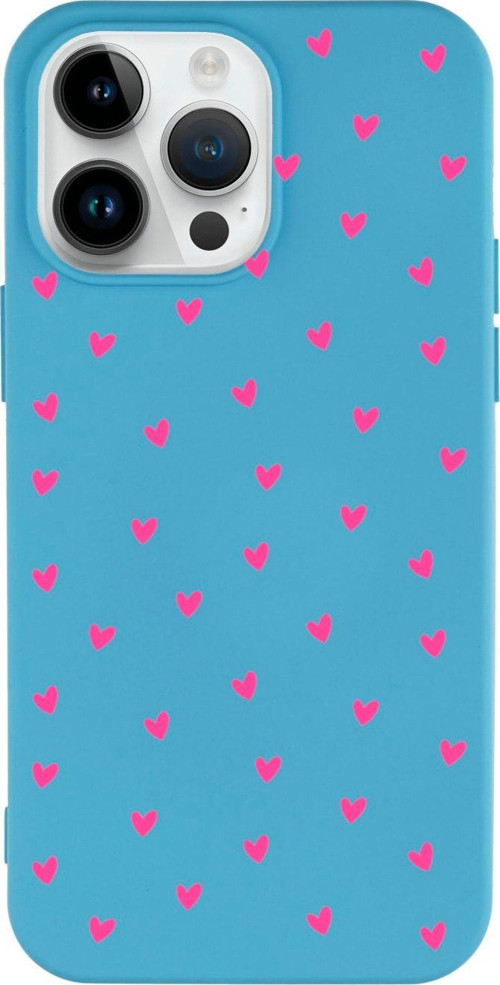 İphone 14 Pro Minik Kalpler Pembe Desenli Lansman Mavi Telefon Kılıfı