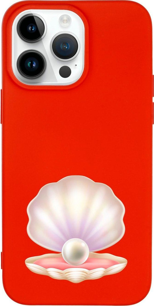 İphone 14 Pro Incili Deniz Kabuğu Desenli Lansman Kırmızı Telefon Kılıfı