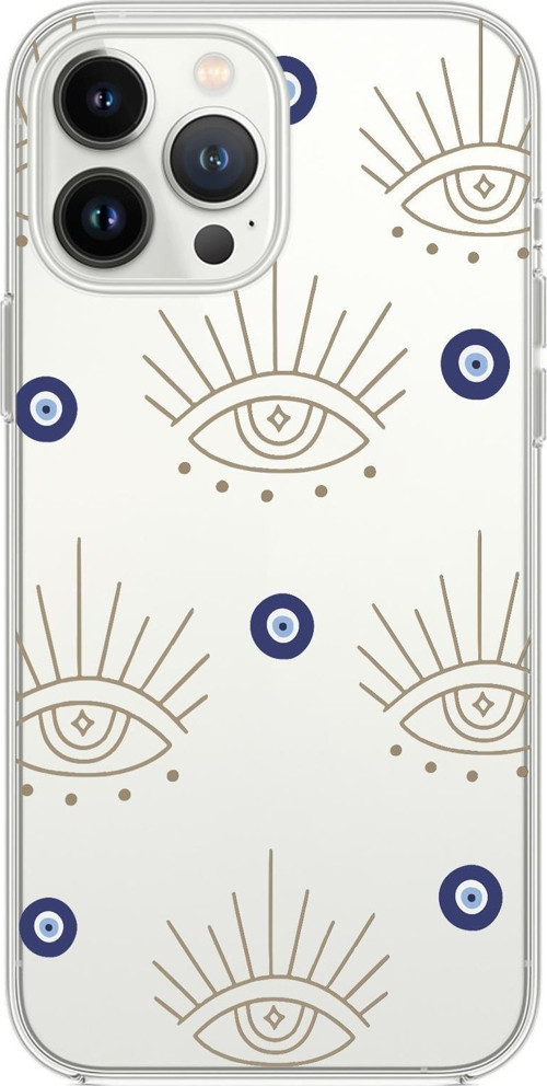 İphone 15 Pro Max Uyumlu Evil Eye Desenli Premium Şeffaf Silikon Kılıf