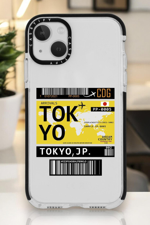 İphone 15 Plus Uyumlu Tokyo Ticket Desenli Casetify Darbe Emci Silikonlu Telefon Kılıfı