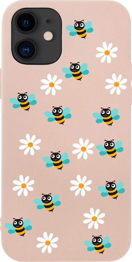 İphone 12 Bee Etiket Tasarımlı Pembe Telefon Kılıfı