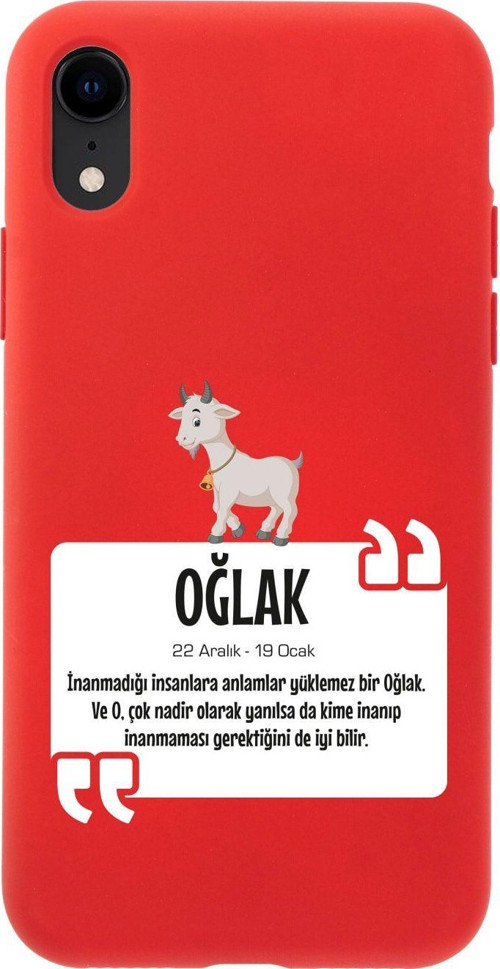 İphone Xr Oğlak Burcu Tasarımlı Kırmızı Telefon Kılıfı