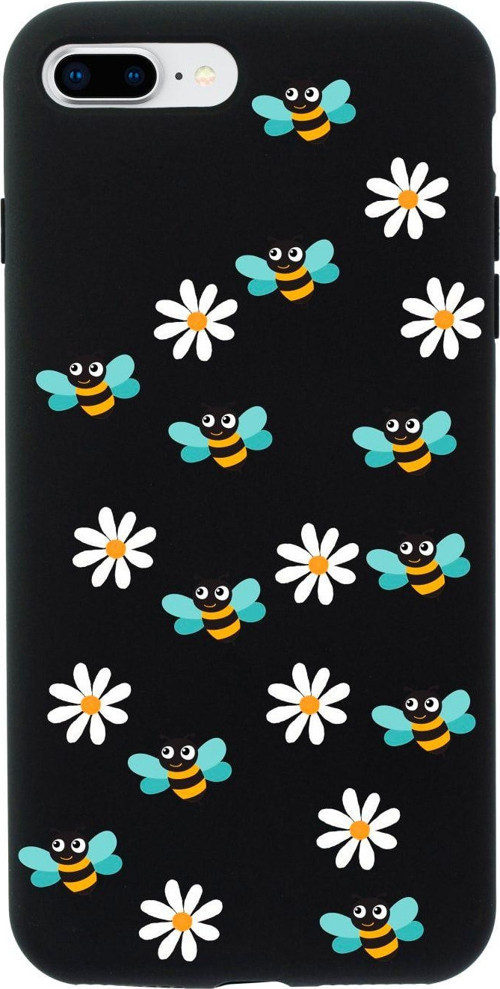 İphone 8 Plus Bee Etiket Tasarımlı Siyah Telefon Kılıfı