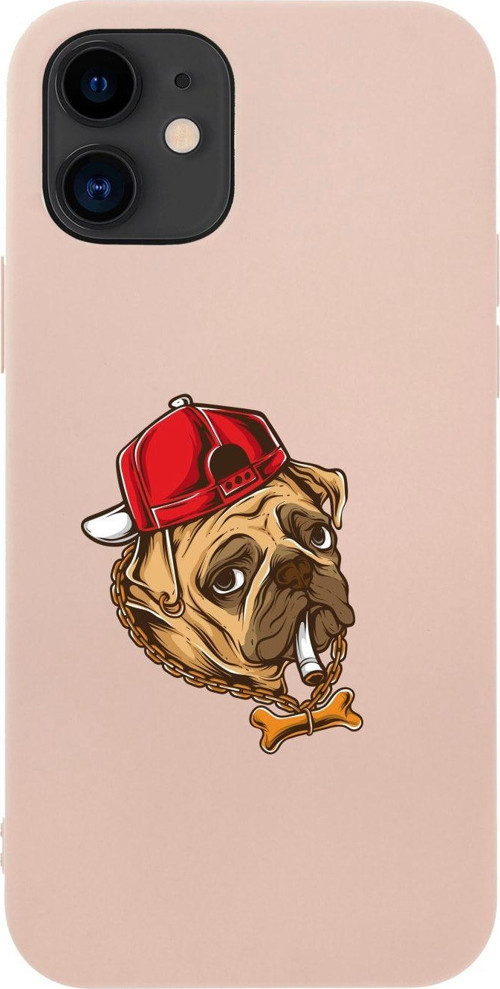 İphone 12 Efkarlı Pug Tasarımlı Pembe Telefon Kılıfı