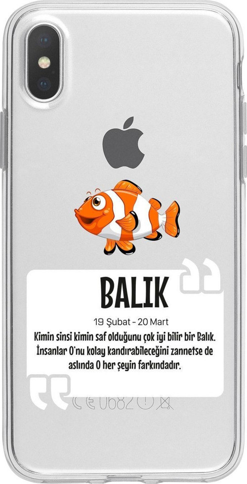 İphone Xs Uyumlu Balık Burcu Desenli Şeffaf Telefon Kılıfı
