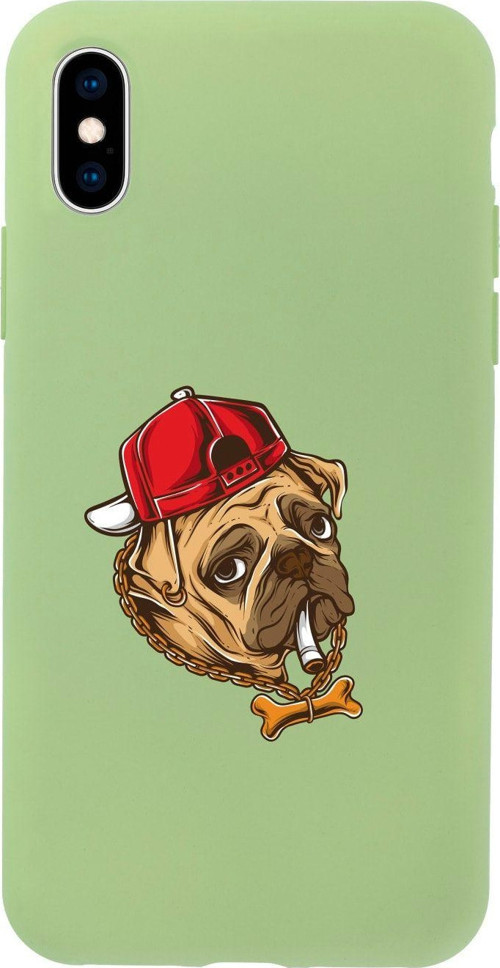 İphone Xs Efkarlı Pug Tasarımlı Yeşil Telefon Kılıfı