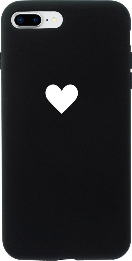 İphone 7 Plus Tek Kalp Beyaz Tasarımlı Siyah Telefon Kılıfı