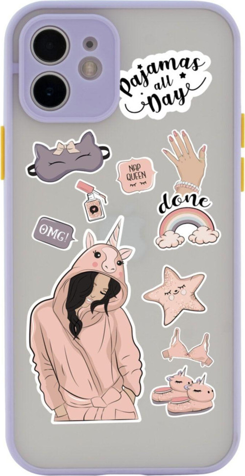 Iphone 11 Lüx Kamera Lens Korumalı Pijama All Day Lila Telefon Kılıfı