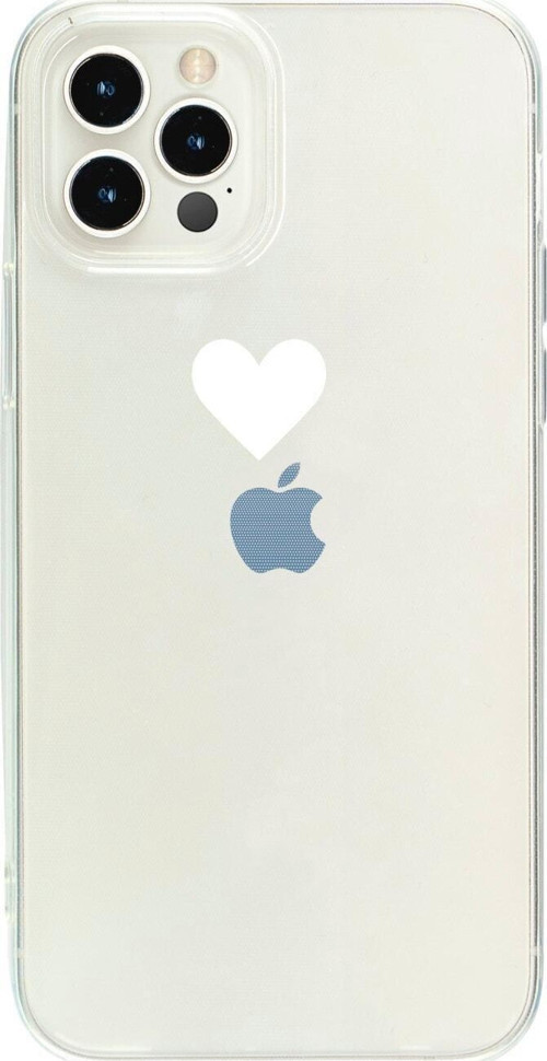 İphone 15 Pro Max Tek Kalp Beyaz Desenli Şeffaf Telefon Kılıfı