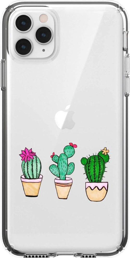 Iphone 11 Pro Kaktüsler Desenli Premium Şeffaf Silikon Kılıf Şeffaf39