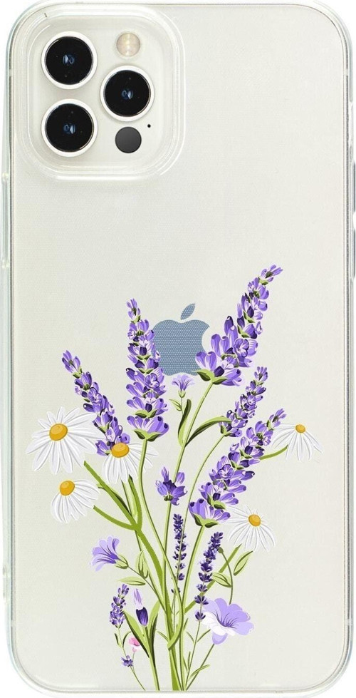 İphone 14 Pro Max Lavander Desenli Şeffaf Telefon Kılıfı