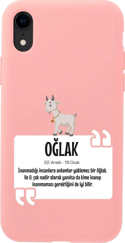 İphone Xr Oğlak Burcu Tasarımlı Pembe Telefon Kılıfı