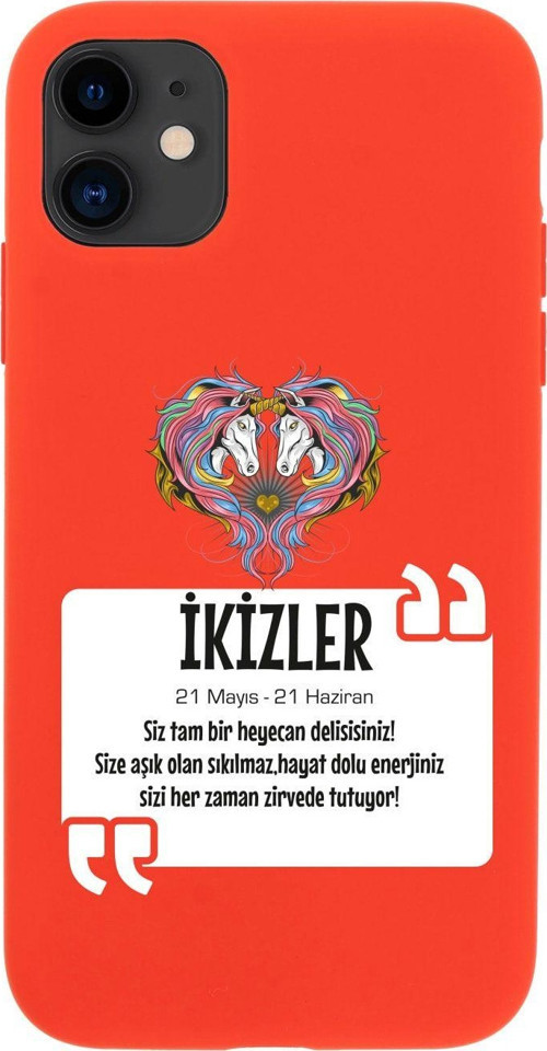 Iphone 11 Ikizler Burcu Tasarımlı Kırmızı Telefon Kılıfı