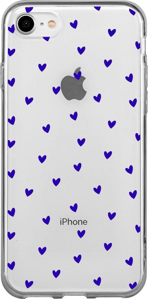 İphone 8 Minik Kalpler Lacivert Desenli Şeffaf Telefon Kılıfı