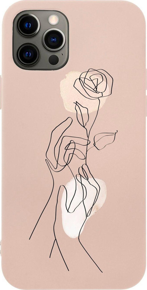 Iphone 12 Pro Hands Holding Roses Tasarımlı Pembe Telefon Kılıfı