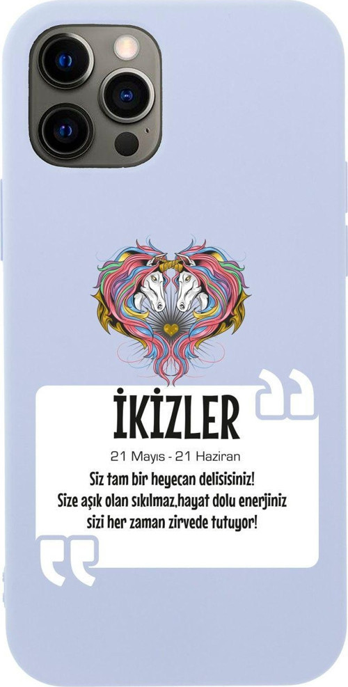 Iphone 12 Pro Ikizler Burcu Tasarımlı Lila Telefon Kılıfı