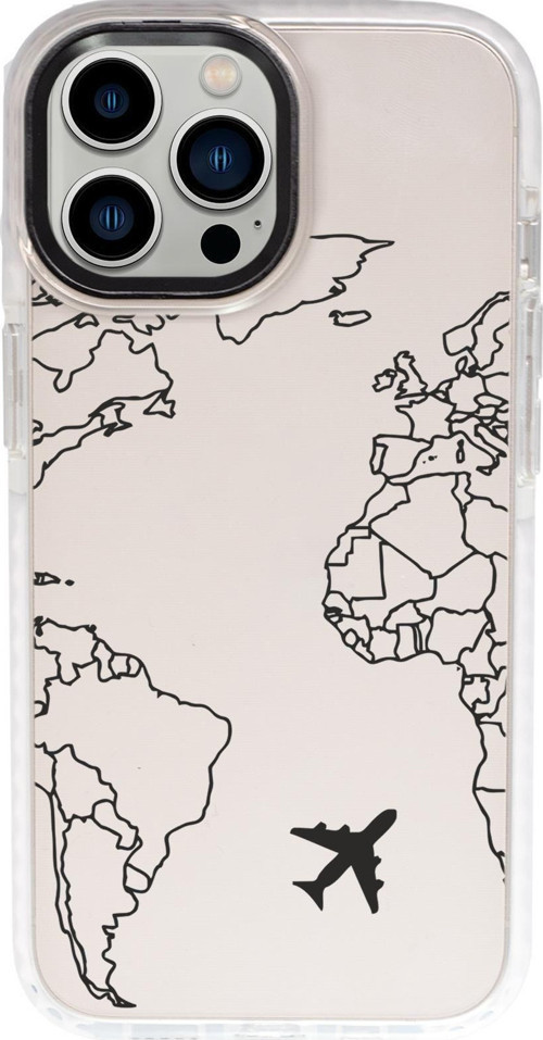 İphone 15 Pro Max Uyumlu World Map Lines Desenli Candy Bumper Darbe Emci Silikonlu Telefon Kılıfı