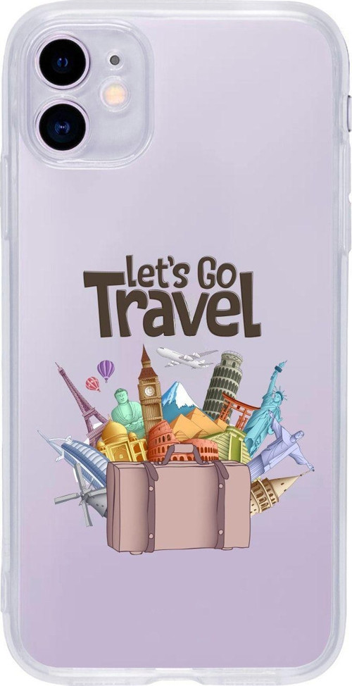 Iphone 11 Uyumlu Go Travel Desenli Premium Şeffaf Silikon Kılıf