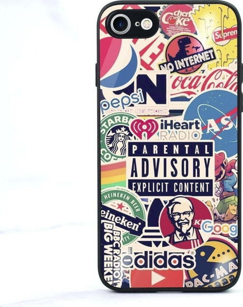 İphone 7 Glossy Glass Kamera Korumalı Silikonlu Parental Advisory Desenli Telefon Kılıfı Uyumlu