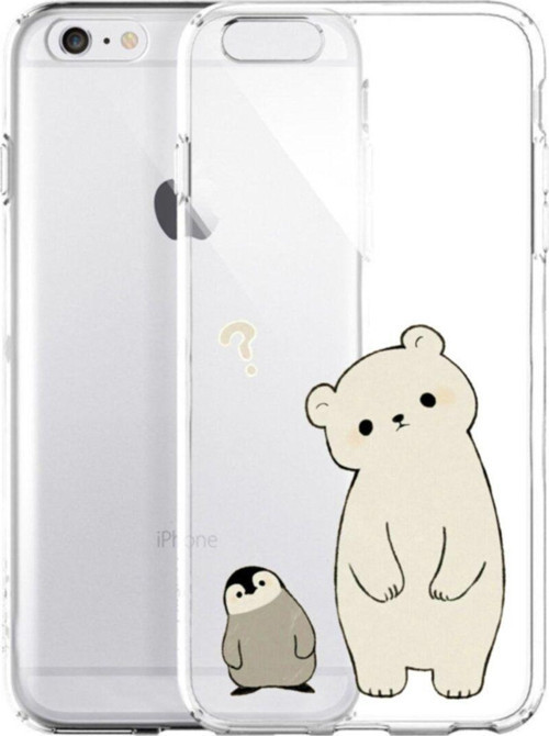 İphone 6 / 6S Penguen Ve Ayıcık Desenli Şeffaf Telefon Kılıfı
