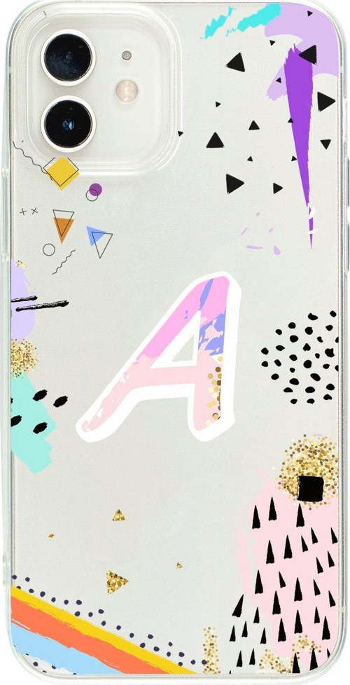 İphone 12 Uyumlu A Harfli Desenli Şeffaf Silikon Kılıf