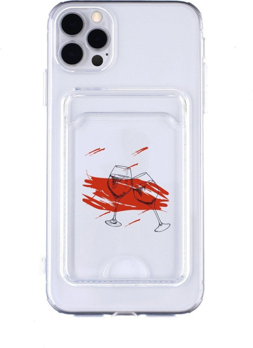 Iphone 12 Pro Max Uyumlu Spilled Wine Desenli Şeffaf Kamera Korumalı Ve Kartlıklı Telefon Kılıfı