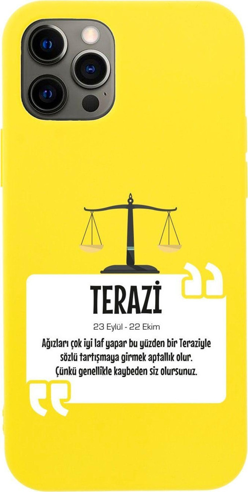 Iphone 12 Pro Max Terazi Burcu Tasarımlı Sarı Telefon Kılıfı