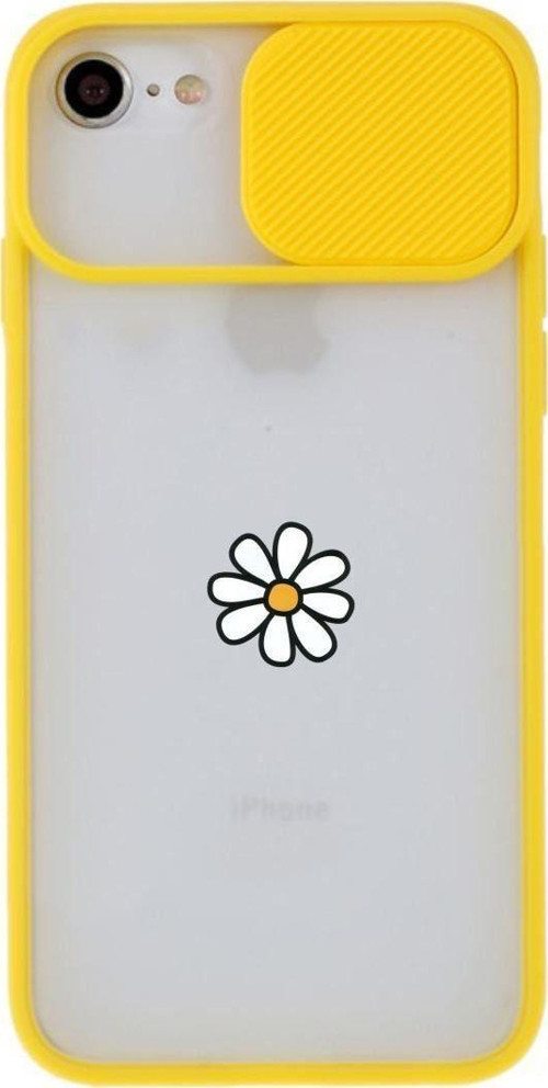 İphone Se (2020) Papatya Desenli Kamera Korumalı Sarı Telefon Kılıfı