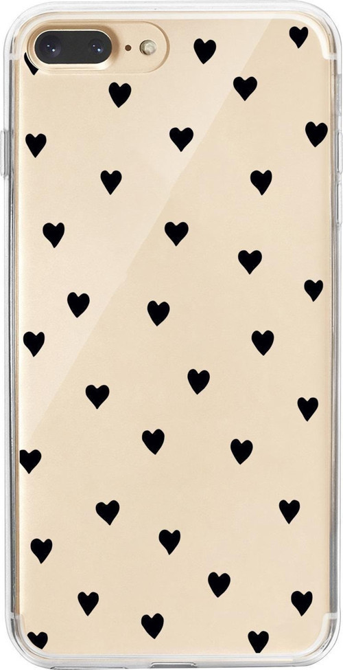 İphone 8 Plus Uyumlu Siyah Kalpler Premium Şeffaf Silikon Kılıf