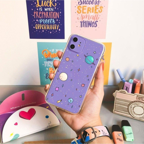 Iphone 11 Gezegenler Desenli Şeffaf Telefon Kılıfı