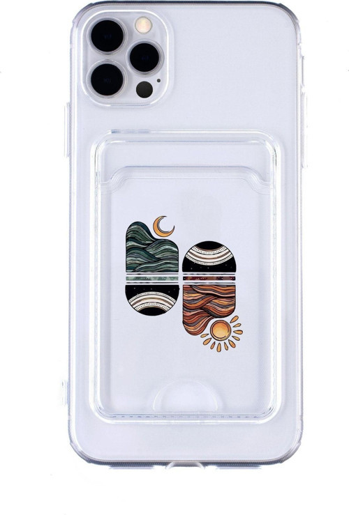Iphone 11 Pro Max Uyumlu Sunset Wave Desenli Şeffaf Kamera Korumalı Ve Kartlıklı Telefon Kılıfı
