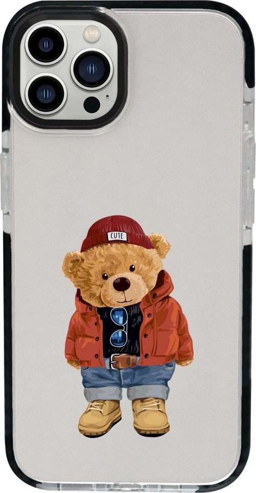 İphone 15 Pro Uyumlu Teddy Bear Desenli Candy Bumper Darbe Emci Silikonlu Telefon Kılıfı